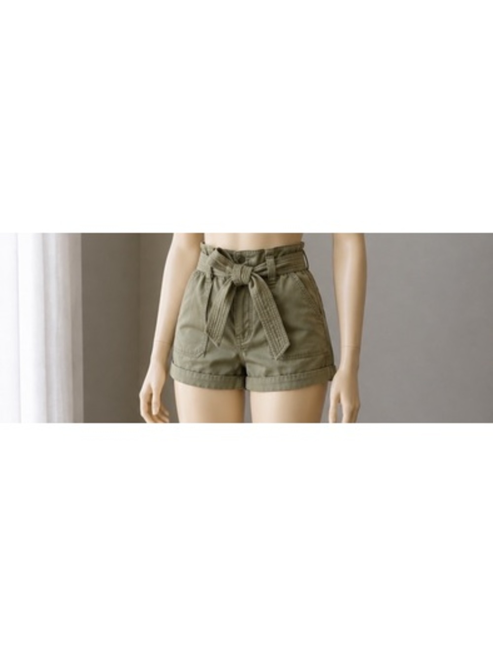 Vanilla Star Juniors 3 Olive Green Paperbag Waist Belted Utility Shorts